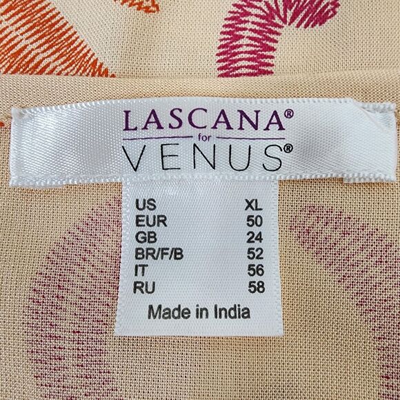 Lascana for Venus Tunic Top XL Orange Pink Long Sleeve V Neck Floral Coverup - Picture 9 of 12